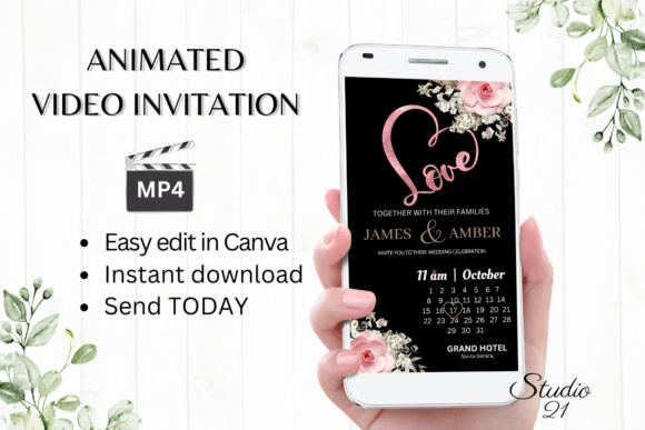 Boho Wedding Invitation W8121B: Effortless Digital Elegance
