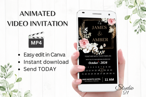 Boho Wedding Invitation W8123B: Your Animated Digital Template