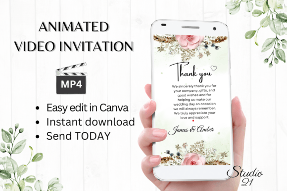 Boho Wedding Thank You W9126TU: Your Animated Digital Evite Solution