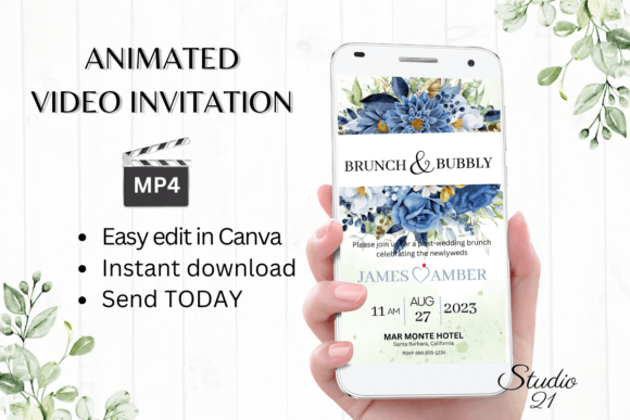 Digital Wedding Brunch Invite W9146: Your Animated Celebration