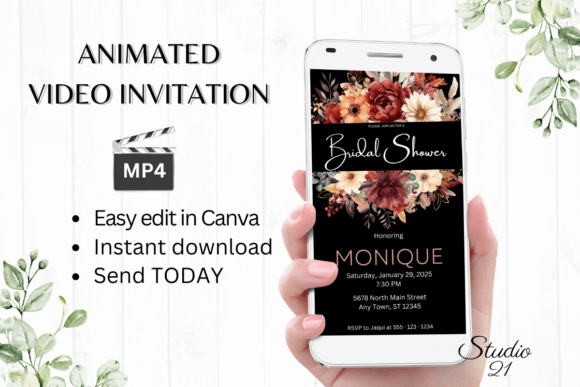 Fall Bridal Shower Invite W4157: A Modern Animated Template