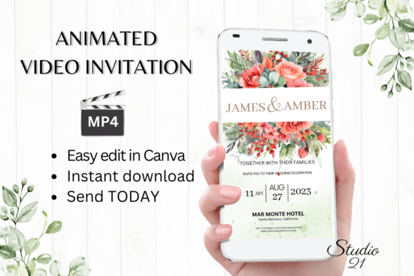 Floral Wedding Invitation W8136: Your Animated Digital Evite